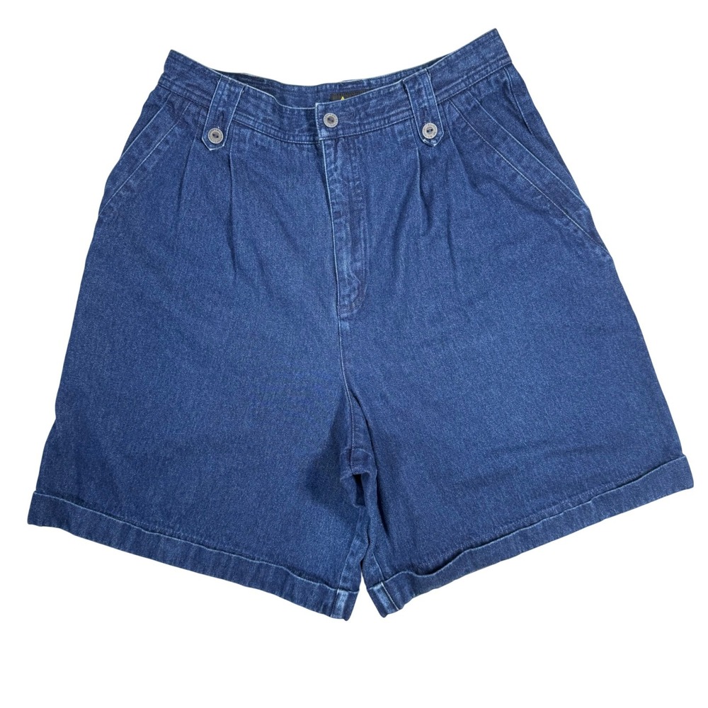 Liz Sport Vintage 90s High Waisted Pleated Denim Shorts Blue Cotton Womens 12